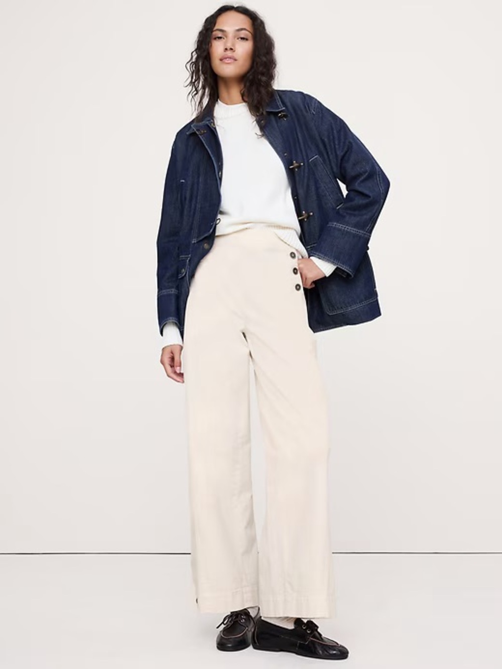 NWT! BANANA REPUBLIC CREAM HIGH-RISE STRETCH-CANVAS SAILOR PANT - SIZE 8